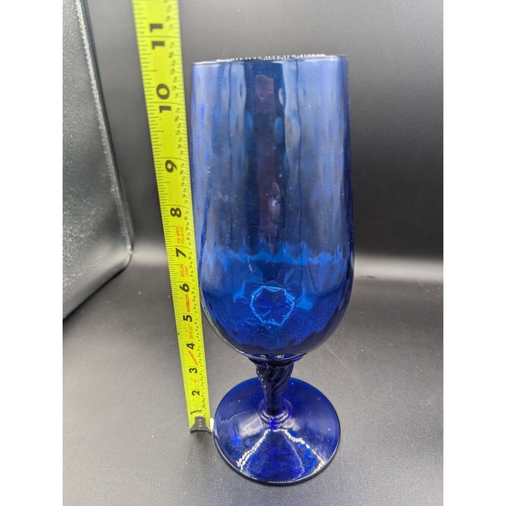 Vintage EMPOLI Italian Optic Art Glass Vase Cobalt Blue Twist Stem Footed 11” - Picture 3 of 14